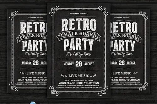 复古的黑板传单制作模板 Retro Chalkboard Flyer