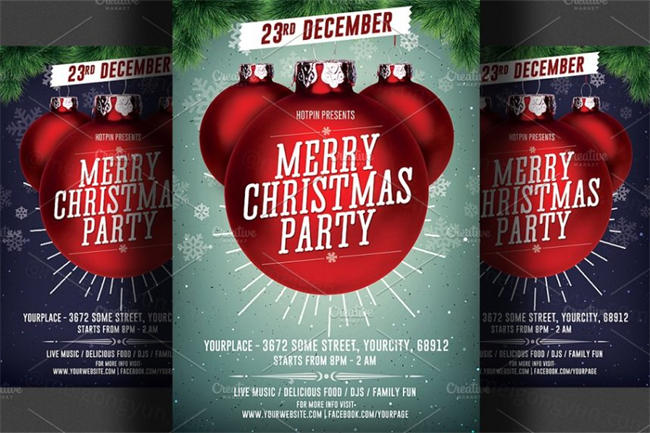 圣诞晚会传单制作模板 Christmas Party Flyer Template