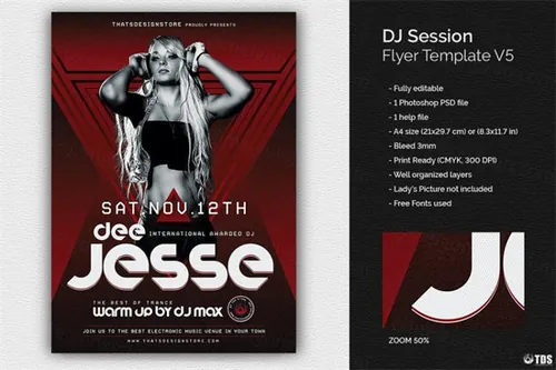 DJ音乐海报设计模板 DJ Session Flyer PSD V5