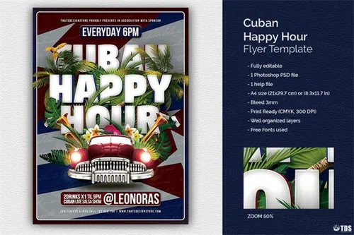 欢乐时光海报设计模板 Cuban Happy Hour Flyer PSD