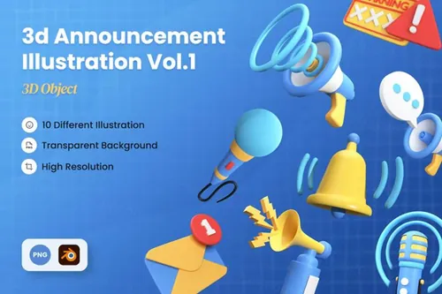三维渲染公告通知私信信息警告3D图标插画素材 3D Anno