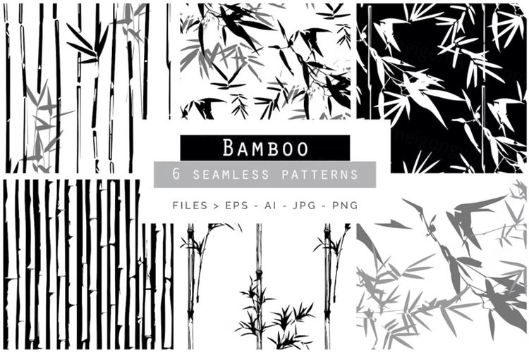 东方水墨风竹子矢量图案素材合辑 Bamboo Seamles