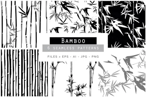 东方水墨风竹子矢量图案素材合辑 Bamboo Seamles