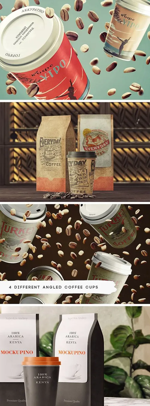2款咖啡杯场景样机展示PSD模版 Coffee Maniac Mockup Set