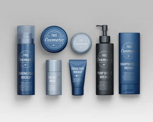 化妆品包装设计提案展示样机模板 Cosmetic Set Scene Creator Mockup in PSD