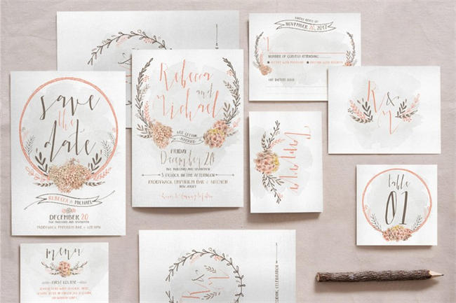 手绘花圈和花卉婚礼套装设计素材 Wreath-Flower-Wedding-Suite