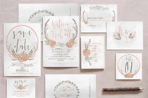 手绘花圈和花卉婚礼套装设计素材 Wreath-Flower-Wedding-Suite