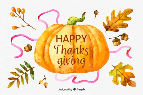 感恩节南瓜元素海报模版 Pumpkin Thanksgiving Watercolor