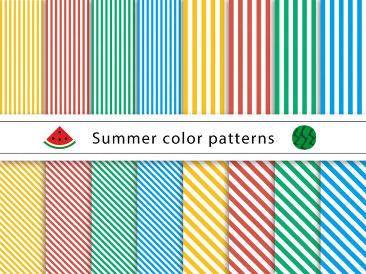 一组清新的西瓜色系粗细不同的条纹贴图图案