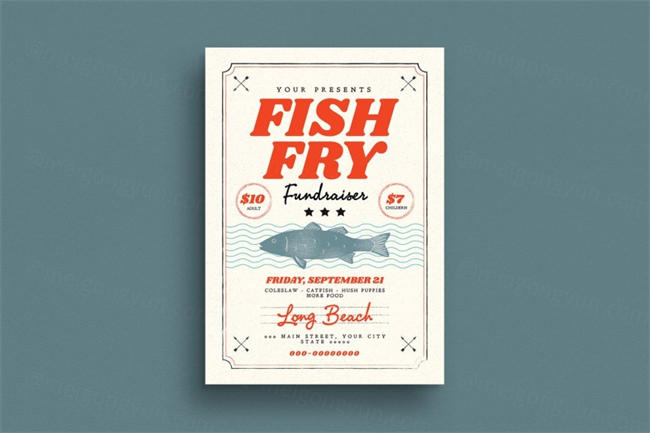 现钓煎鱼美食活动传单海报模板 Fish Fry Flyer