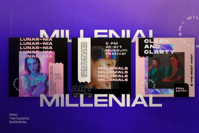 欧美极简主义动态美学Ins新媒体宣传海报模板 MILLENIAL -