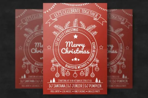 圣诞节活动海报设计素材 Hand-Drawn Christmas