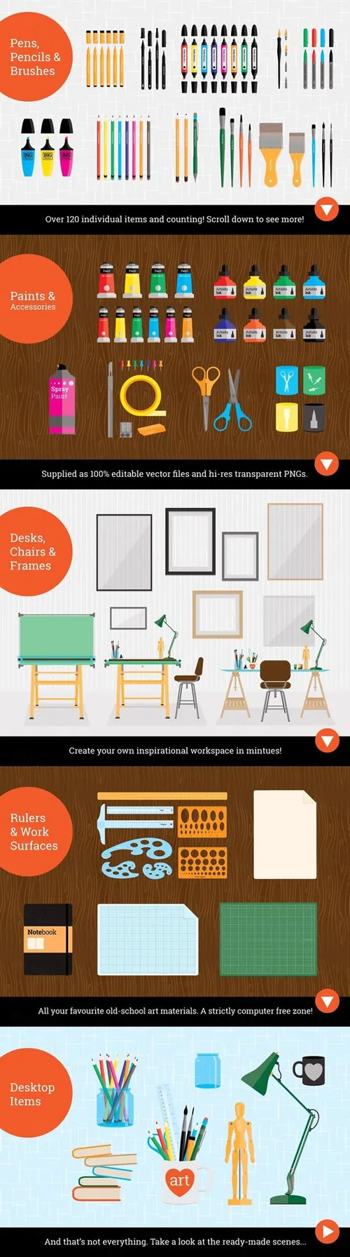 艺术工作室和办公文具设计素材包 Art-Studio-and