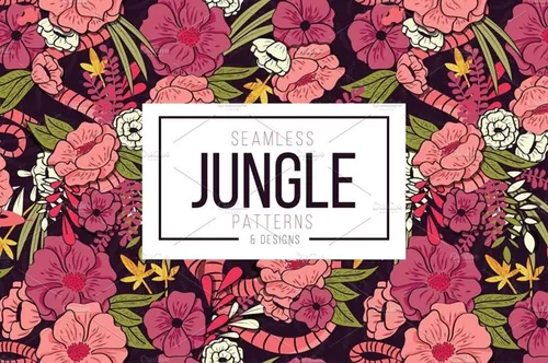 丛林花卉图案和花束花纹底纹纹理无缝背景素材