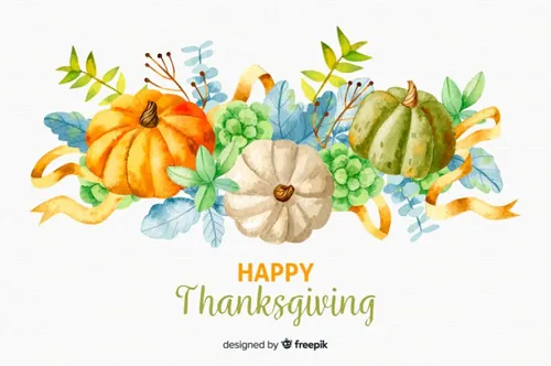 手绘水彩南瓜感恩节海报模版 Pumpkin Thanksgiving Watercolor