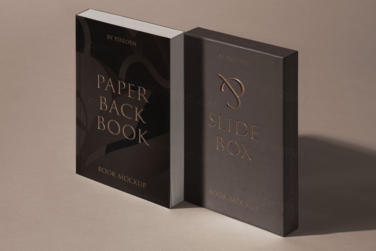 高质量平装书书盒封面设计贴图样机模板 Paperback P