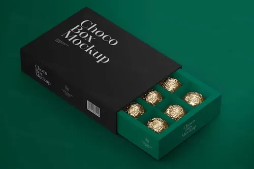 高质量巧克力糖果纸盒包装设计贴图展示样机模板 Box Of