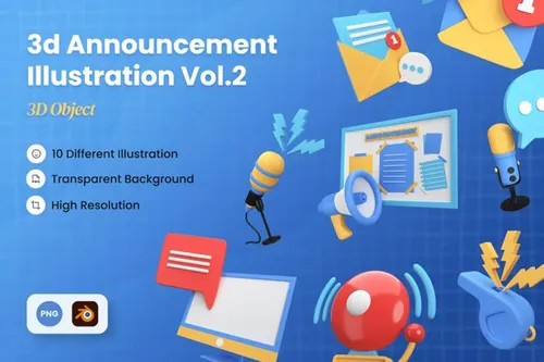 三维渲染公告通知私信信息警告3D图标插画素材 3D Anno
