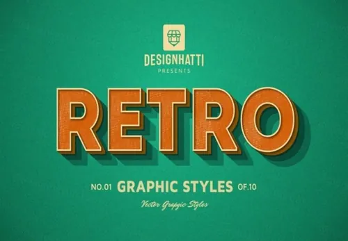 80年代3D复古字体特效AI矢量模版素材 Retro Vintage Text Styles