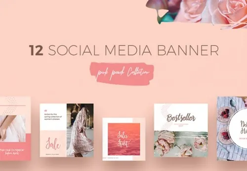 模板 | 时尚流行粉色玫瑰花瓣高品质社交媒体工具包 Peach Social Media Templates