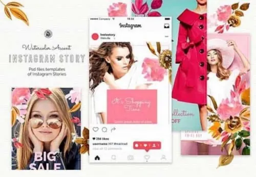 时尚清新的高端女性化夏天春天banner社交媒体设计模板大集合Watercolor Accent In...