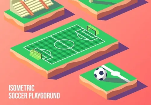 等距等轴世界杯足球比赛场地矢量元素Isometric Soccer Playground Vector