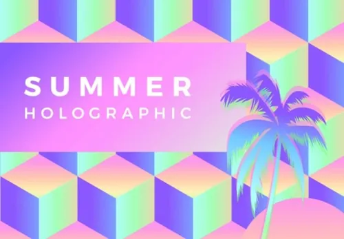 夏季蒸汽波风格海报矢量模板Summer Holographic Template Vector