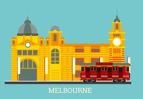 墨尔本城市弗林德斯站矢量扁平化插图Flinders Station In Melbourne City Vector