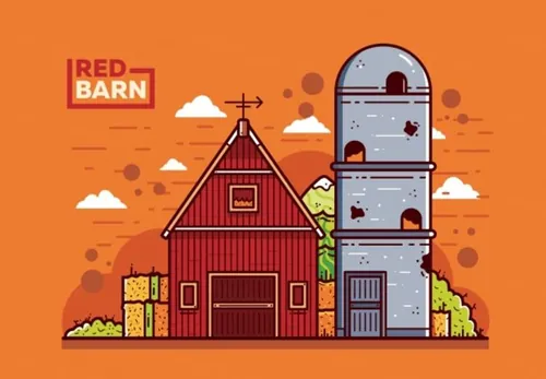 红色谷仓筒仓矢量插图Red Barn And Silo Vector