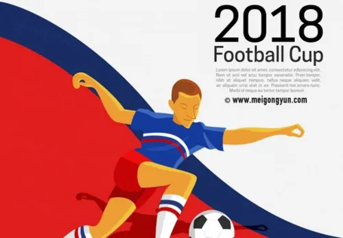 俄罗斯世界杯国际足球比赛卡通海报挂画设计模板ai EPS矢量素材