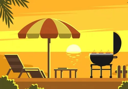日落烧烤矢量元素Sunset_Backyard_Barbecue_Vector