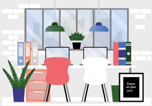 办公场景扁平化矢量插图Vector Designers Room Illustration