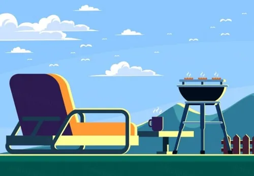 清晨日出烧烤矢量插图Sunrise_Backyard_Barbecue_Vector