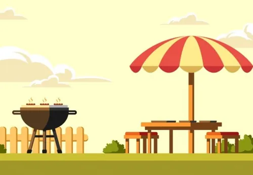 下午后庭院烧烤烤肉矢量插图Backyard_Barbecue_In_The_Afternoon_Vector