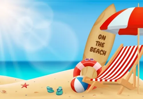 夏季水平海平面风景矢量插图Summer Seascape Horizontal Background Turquoise Sea...