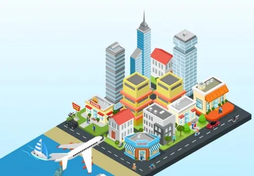 等轴等距纽约城市景观矢量插图Isometric New York City Background Illustration