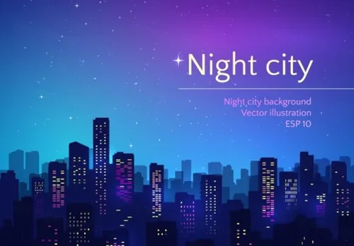 城市夜景矢量图Night city Vector illustration