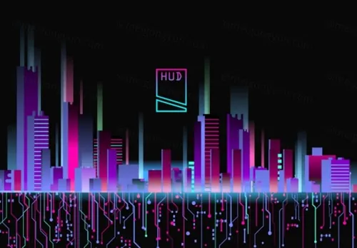 未来城市矢量夜景霓虹灯80年代复古风格