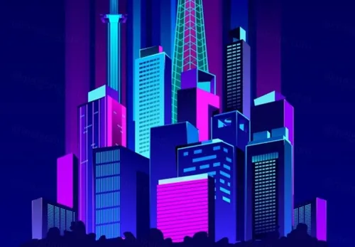 夜光背景下抽象霓裳夜景的矢量插图