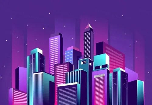 夜光霓虹城的矢量插图Vector illustration of a night glowing