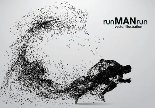 粒子特效奔跑男子轮廓矢量图