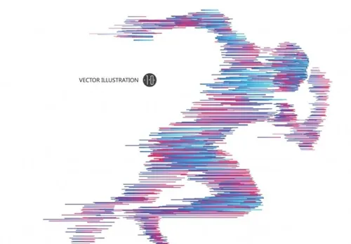 彩色线条抽象运动员跑步短跑冲刺矢量图