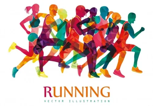 彩色马拉松跑步人群矢量图