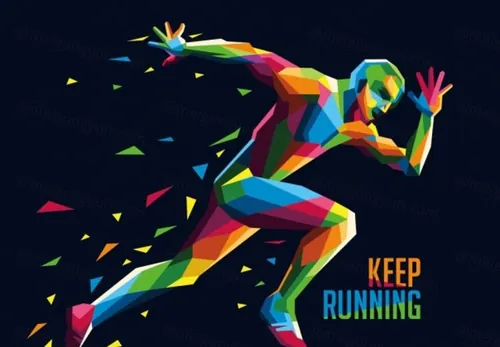 几何抽象色彩低多边形奔跑男人