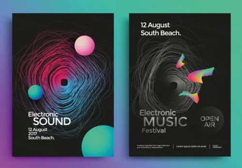 线条夏天蒸汽波抽象渐变矢量海报传单