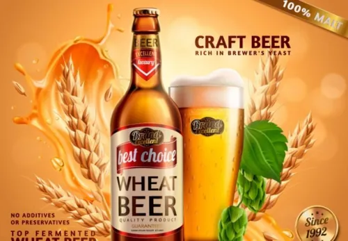 夏季清爽小麦啤酒矢量海报广告