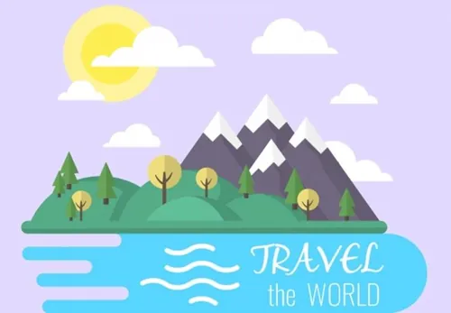 树林大山景观矢量插图Landscape Illustration