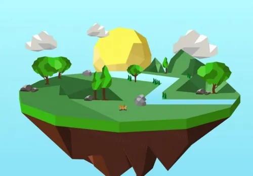 低多边形悬浮山川河流元素Low Poly Forest Background Illustration