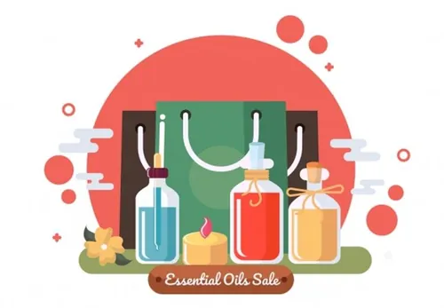护肤精油扁平化矢量图Essential Oils Sale Vector