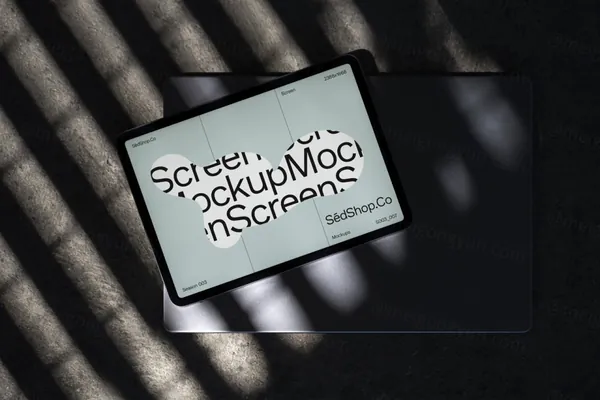 高级阴影苹果iPad平板网页APP设计贴图UI提案展示样机模板 S003-007